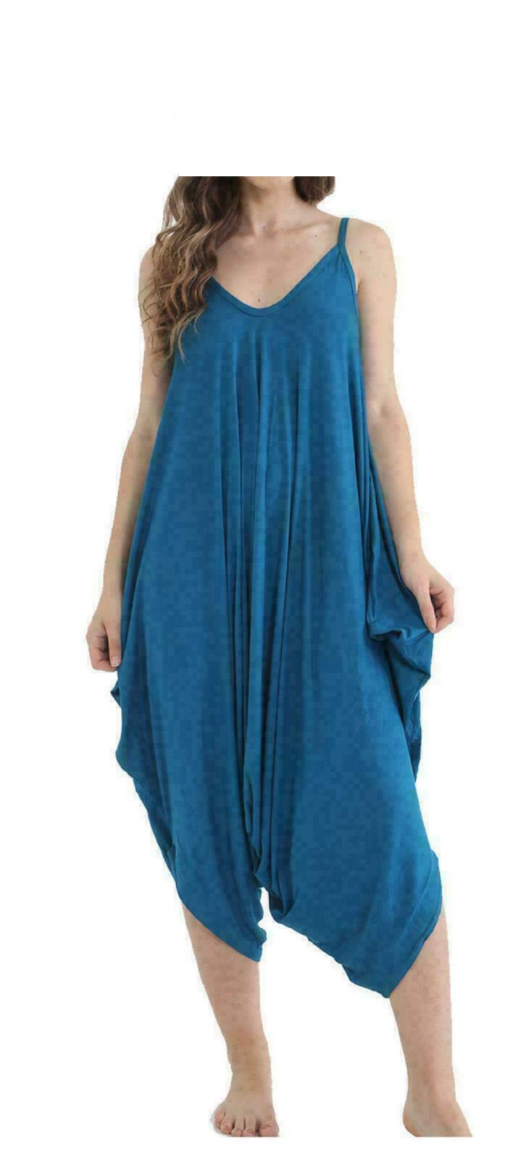 BIWTUP Womens Cami Lagenlook Romper Playsuit Harem Baggy Jumpsuit Dress (Teal, UK 16-18 XL)