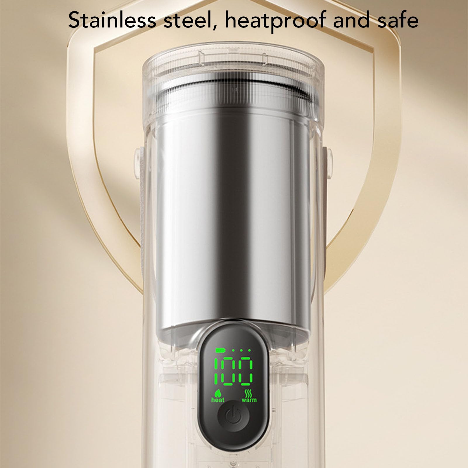 POENVFPO Bouilloire électrique Portable, Eau Bouillée en Acier Inoxydable en 10 Minutes sans Fil avec une Batterie de 27000 MAh 350 Ml, pour les Voyages et L'usage en Plein Air (Prise UE)