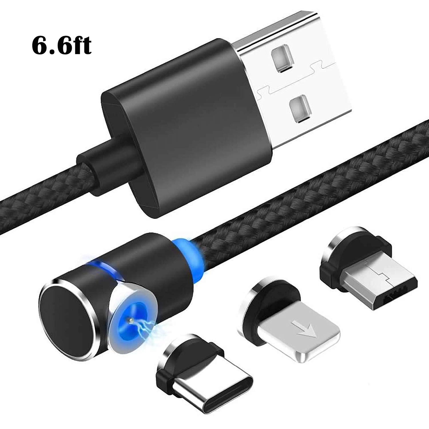 YICHUMY 3 Packs 6.6ft 540 Degree Rotation Magnetic 3 in 1 Charging Cable Magnetic Phone Charger Cord Micro USB/Type C/L for All Cell Phones Universa Charger Cable Multiple Charger Cable (Black)