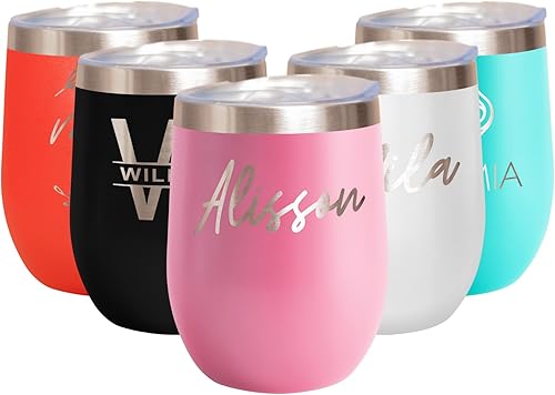 Miniatura 9 de Vaso de vino personalizado con tapa, aislamiento de metal recubierto de acero inoxidable grabado con aislamiento de 12 onzas para mujeres y hombres,