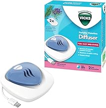 Vicks Portable Waterless Diffuser - USB Plug-In - Easy Breathing - Nightlight Feature - Essential Oil Pads Included - For Children\'s Bedrooms and Babies Nurseries - VH1800JUVEU, Pack of 1 , White