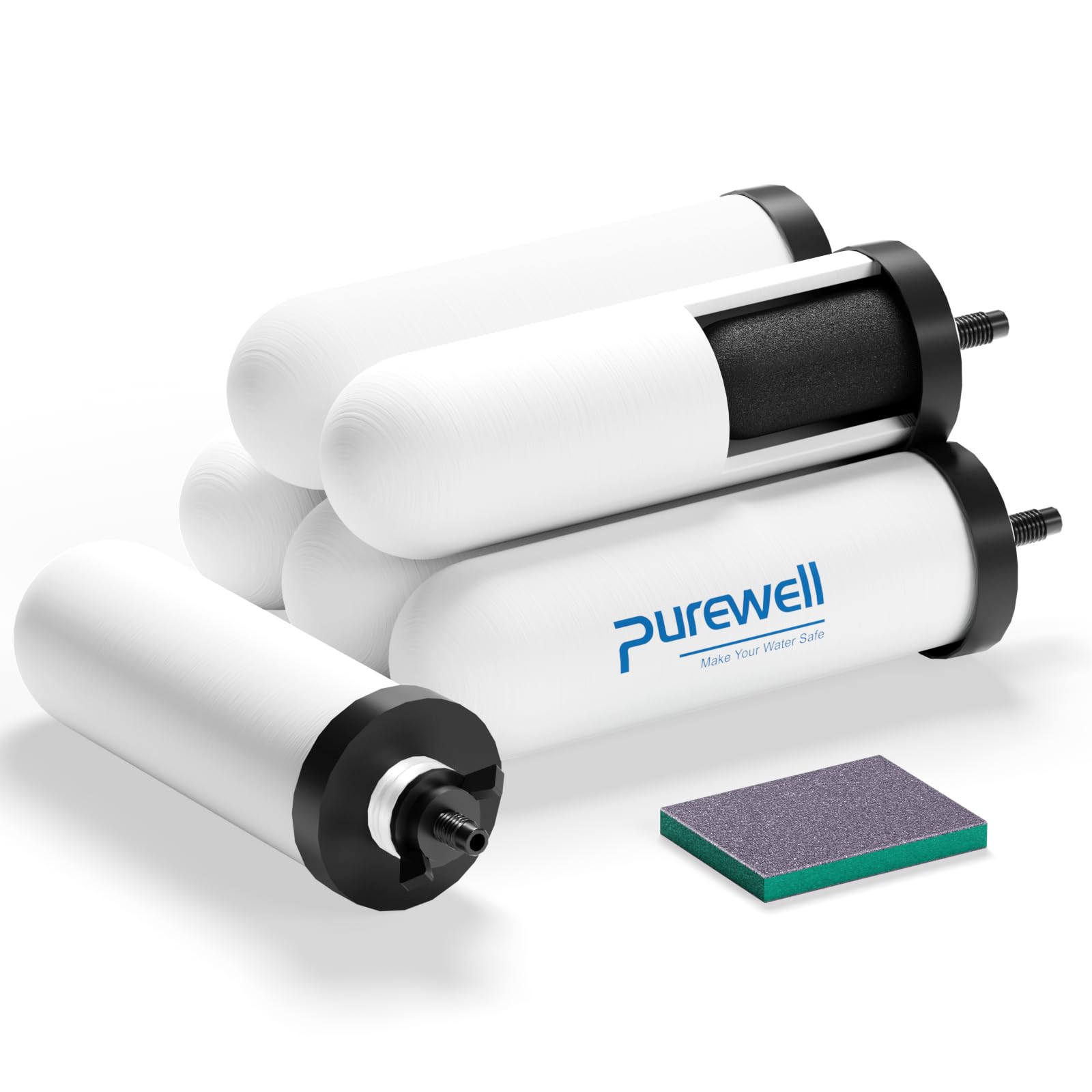 Purewell PF-4 Ceramic 3-Stage Purification Elements, Washable &amp; Reusable, NSF/ANSI 42&amp;372 Certified, Replacement for ProOne®, Berlkey®, Purewell® Filters and Water Filter Systems