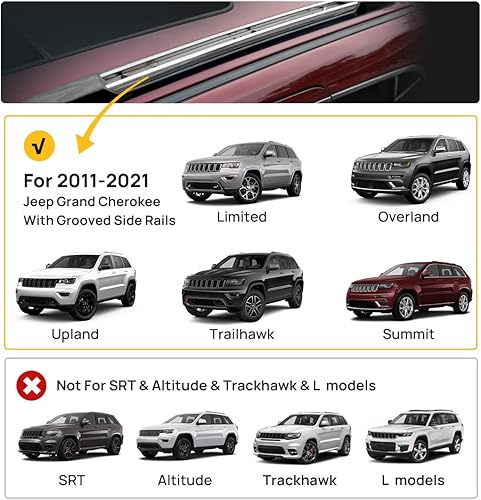 Miniatura 3 de BougeRV Barras transversales de techo mejoradas compatibles con Jeep Grand Cherokee 2011-2021 con rieles laterales ranurados, barras transversales