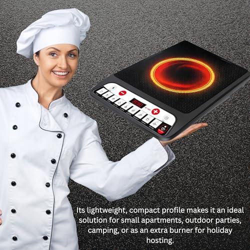 Image of Drumsotne 2000W Portable Infrared Induction Cooktop - Digital Ceramic Glass Electric Hot Plate with Touch Controls, 8 Preset Cooking Modes, Timer - Compatible with All Cookware
