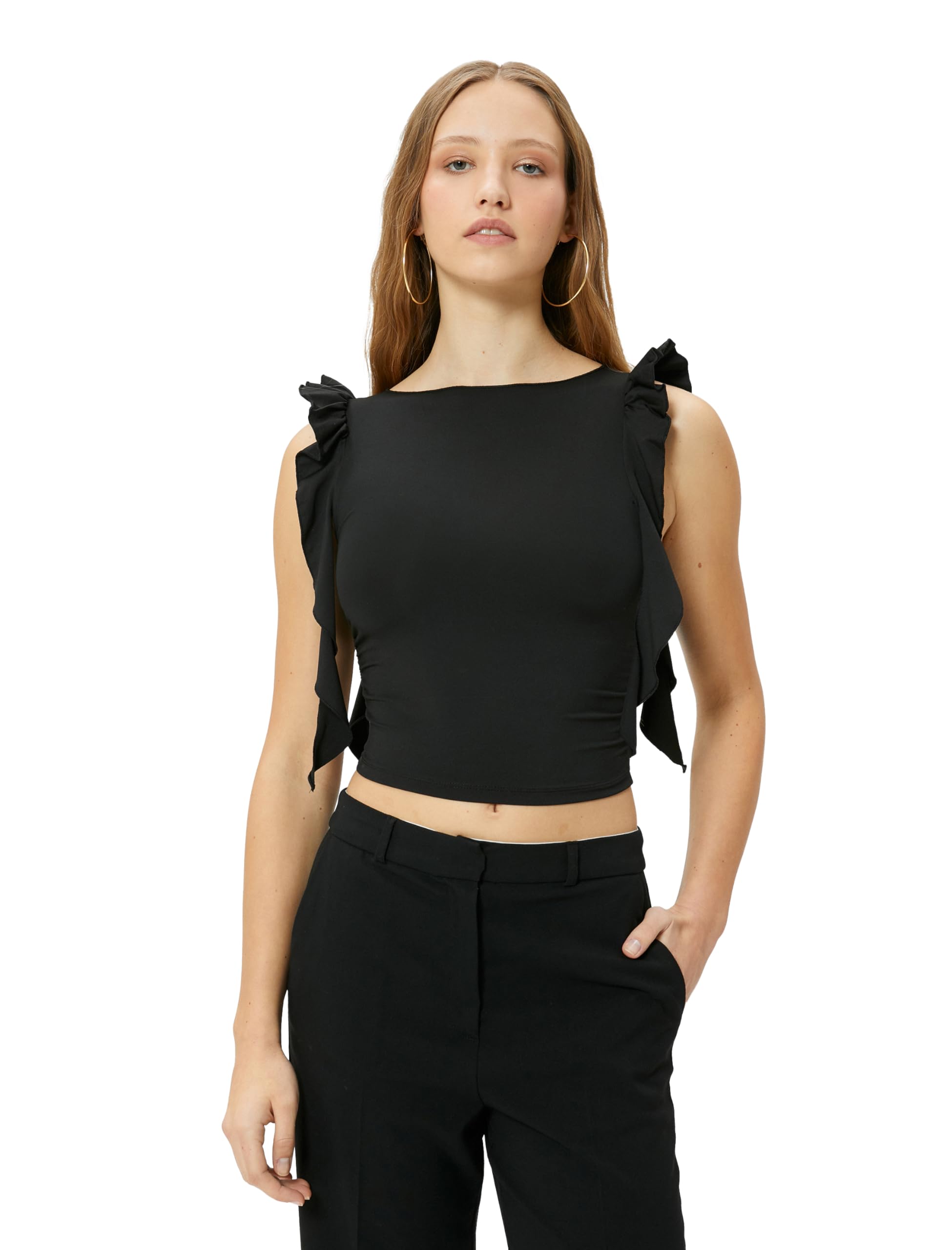 Basic Crop Atlet Bisiklet Yaka Ribanalı Pamuklu