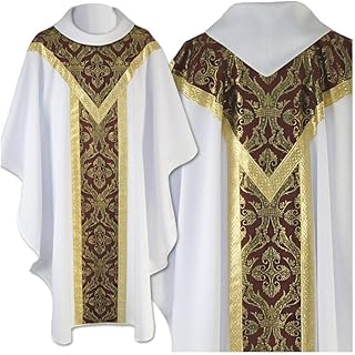 Vestment White - Semi-Gothic style Chasuble with a matching stole and a cowl neck…