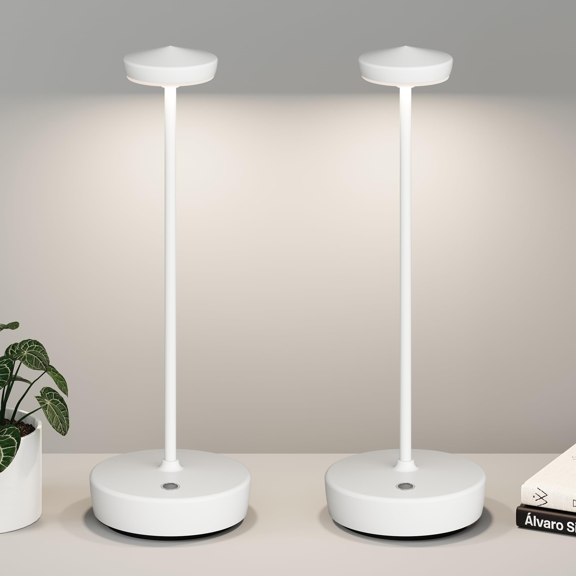 TBBGA Lampada da tavolo senza fili ricaricabile, confezione da 2, lampada da tavolo a LED con 3 temperature di colore, oscuramento continuo, alluminio impermeabile per interni ed esterni, patio