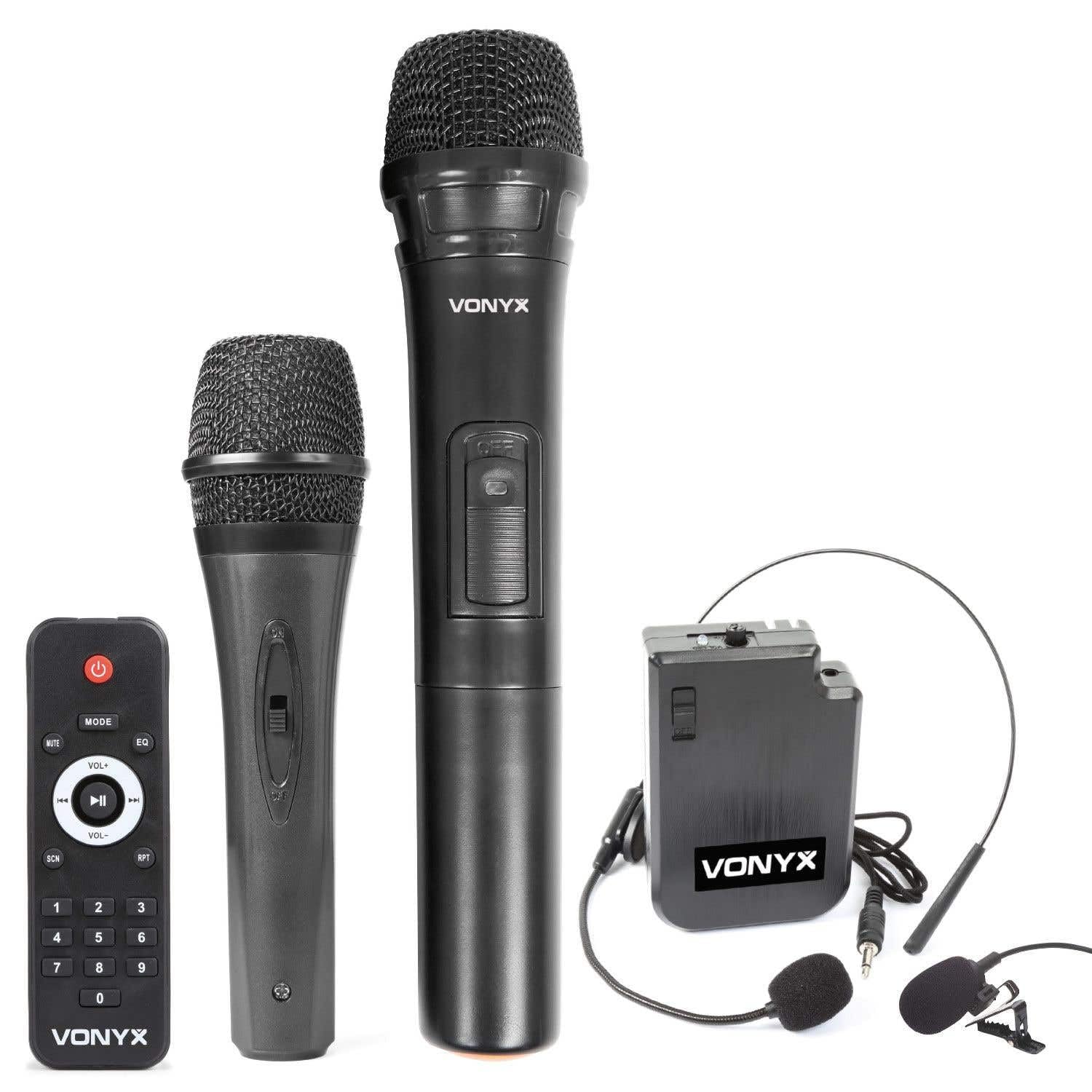 Vonyx AP1200PA - Mobile PA Anlage, Partybox Bluetooth mit Akku, 600 Watt Party Lautsprecher mit UHF-Mikrofon, Kabel-Mikrofon und Wireless Headset, Musikbox Bluetooth Groß, MP3 - USB/SD, Handgriff