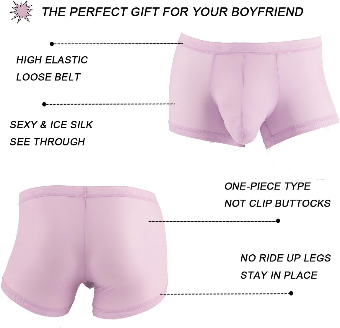 ZONBAILON Breathable Ice Silk Men's Boxer Briefs See-Through Underwear Trunk Transparent Stretch - Image 3