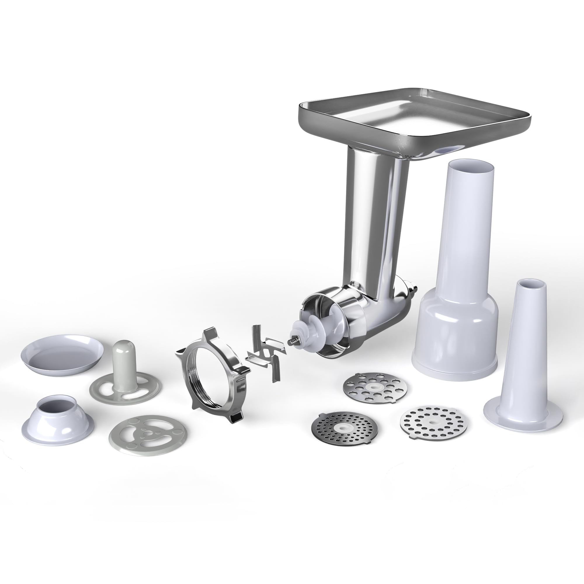 Klarstein Chiara hachoir pâtisserie – accessoire polyvalent, couteau 4 lames inox, 3 disques de coupe, préparation facile de saucisses, compatible avec le robot de cuisine Chiara