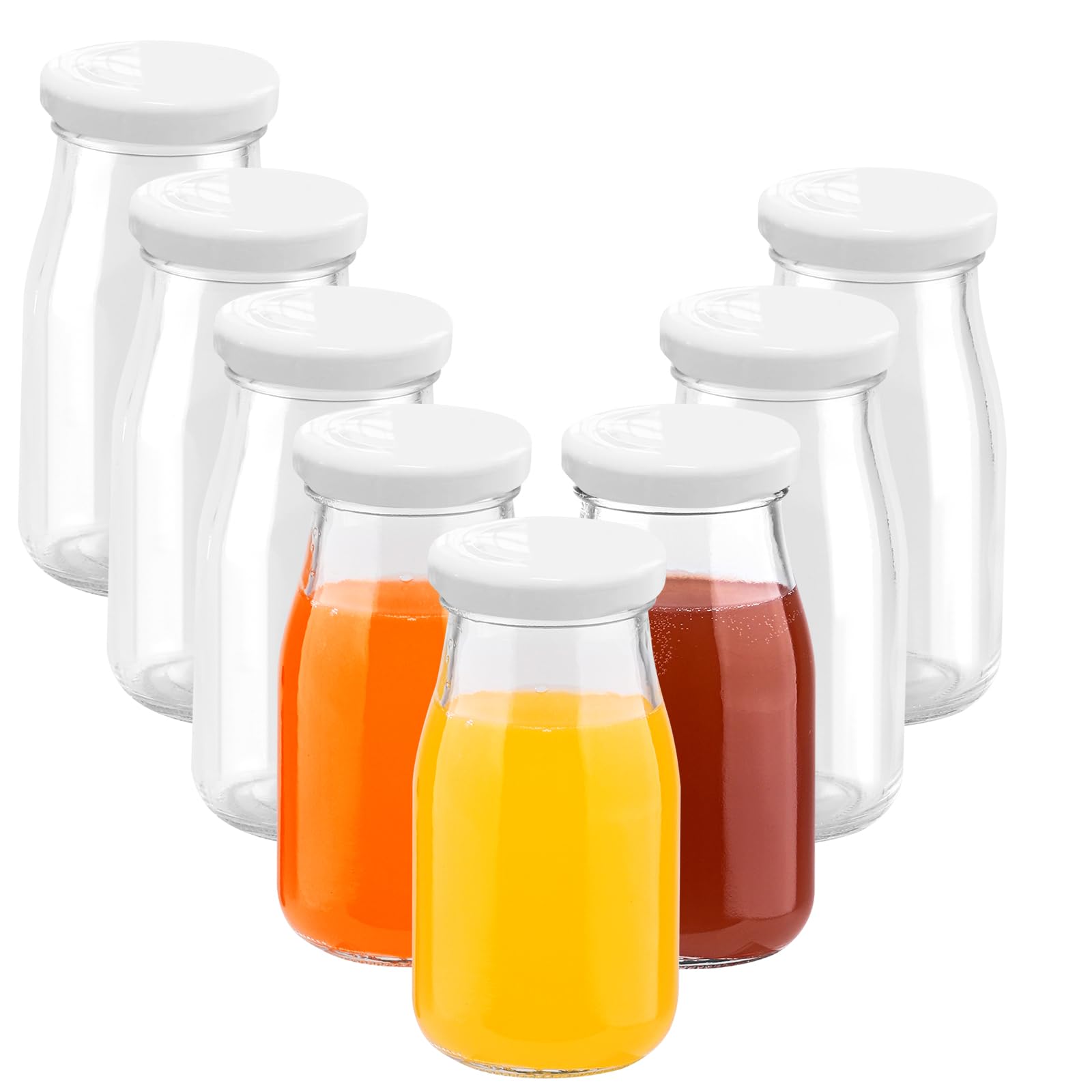Botellas de licor de vidrio con tapa, reutilizables, 150 ml, botellas pequeñas de vidrio transparente para jugos, zumos de frutas, bebidas caseras, picnic