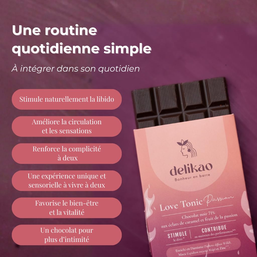 LOVE TONIC PASSION – Tablette de Chocolat Gourmand 90 g – Caramel - Fruit de la Passion - Gibembre – Fabriqué en France - Chocolat à Offrir pour un Moment de Plaisir à Deux (Passion, 1 tablette)