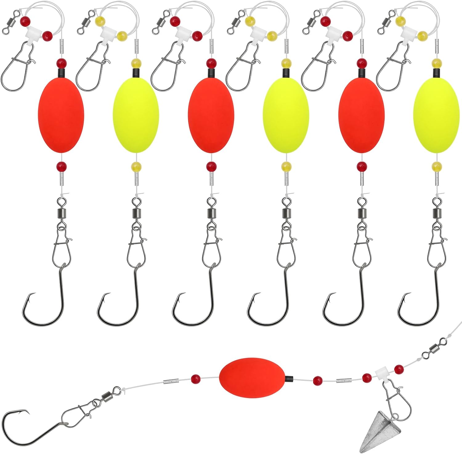 Fish Finder Float Rigs Set - 6pcs Pre-Tied Surf Fishing Surf Fishing Rigs | Circle Hooks 5/0 8/0 for Pompano Bluefish Stripers Shark Fishing Tackle