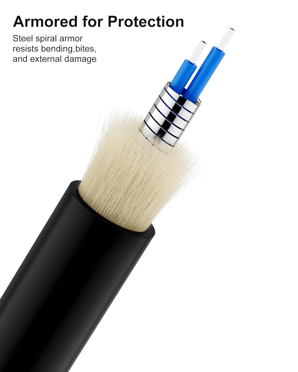 TPU Uniboot LC to LC OM3, Armored Outdoor Fiber Patch Cable 10Gb/40Gb, 50/125 Duplex Multimode Fiber Cable, Industrial Direct Burial, OD-5mm with Pulling Eye Kit - 100M(328FT)