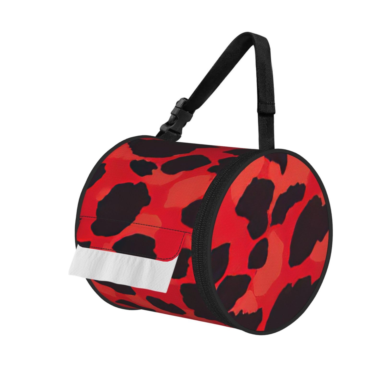 Red Leopard Pattern Printed Toilet Paper Holder Bag, Adjustable Strap Roll Paper Organizer for Car Kitchen Outdoor
