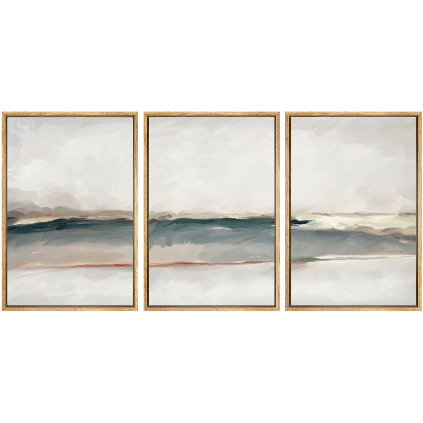 SIGNWIN Framed Canvas Print Wall Art Set Grunge Gold Pastel Landscape Shapes Abstract Illustrations Modern Art Decorative Nordic Chic Calm/Zen for