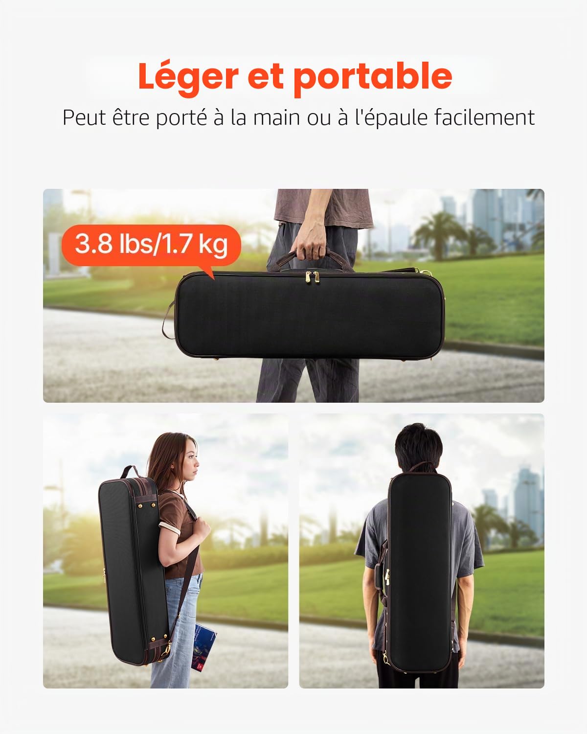 VEVOR Étui pour Violon 4/4, en Nylon, Léger et Portable, Hygromètre Intégré, avec Doublure en Peluche, Double Bandoulière, Anti-Rayures, de Forme Oblongue Professionnelle, Transport Confortable, Noir