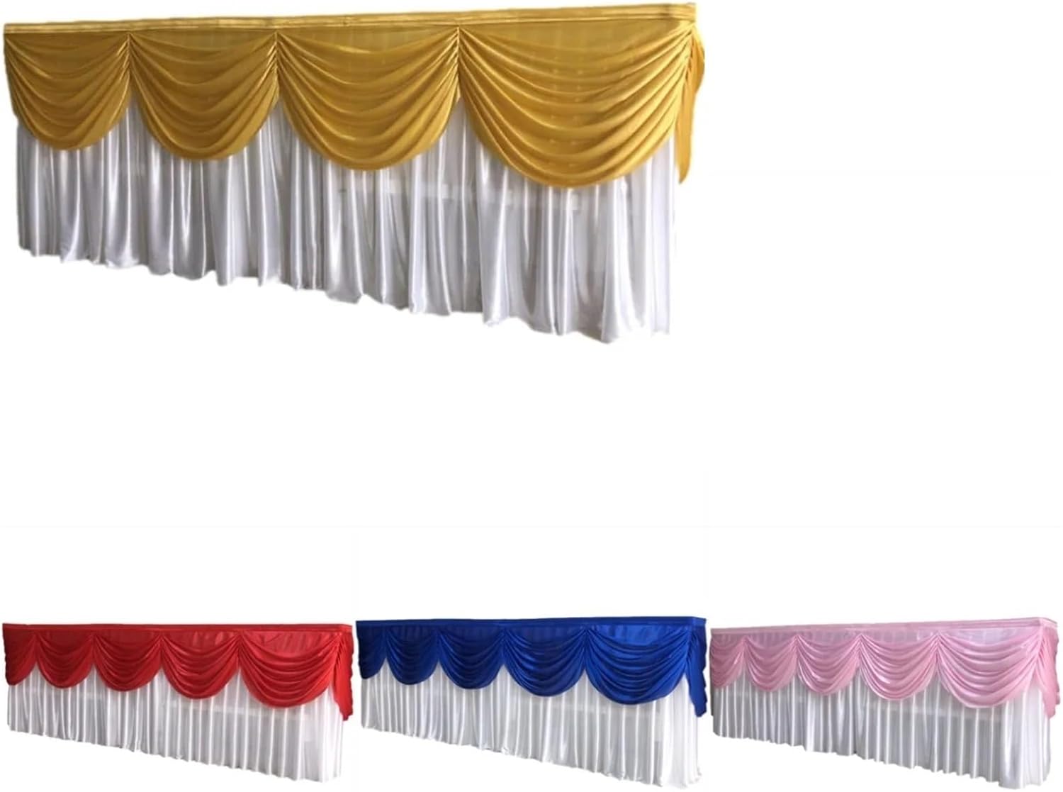 10Ft/20Ft Ice Silk Valance Table Skirt - Decorative Table Cover for Wedding, Birthday, Stage & Banquet Hall(White,10FT)