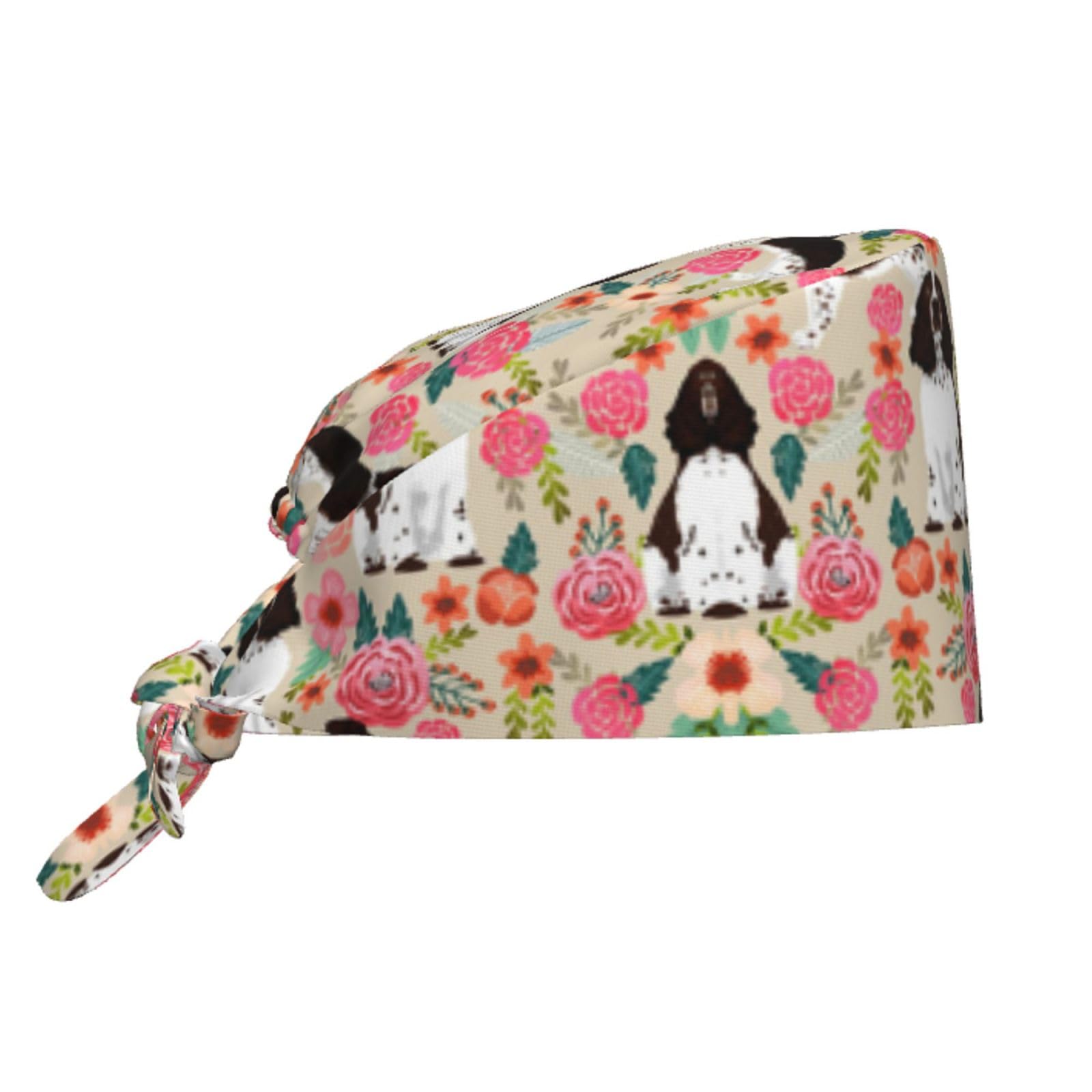 Cute Pug Dog Print Working Cap Scrub Cap with Sweatband,Adjustable Fashion Bandage Tie Back Hat Headwear for Women Men