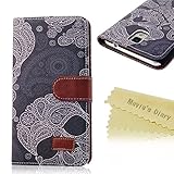 Note 3 Case, Galaxy Note 3 Case - Mavis's Diary Fashion Style Wallet Type Flip Case PU Leather Magnet Card Holders Design Cover with Soft Clean Cloth for Samsung Galaxy Note 3 SM-N9000 - Flower Skull