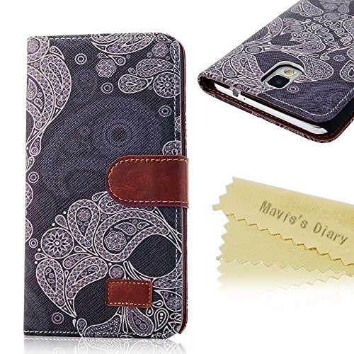 Note 3 Case, Galaxy Note 3 Case - Mavis's Diary Fashion Style Wallet Type Flip Case PU Leather Magnet Card Holders Design Cover with Soft Clean Cloth for Samsung Galaxy Note 3 SM-N9000 - Flower Skull