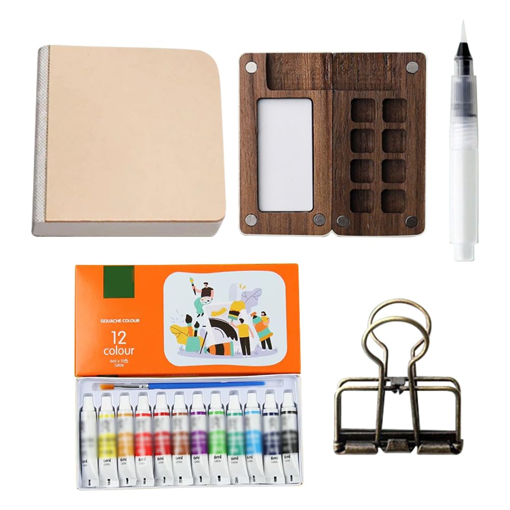 Travel Paint Palette Pocket Artist Watercolor Set Mini Watercolor Palette Set Wooden Grid Paint Box for Artists and Students (A)