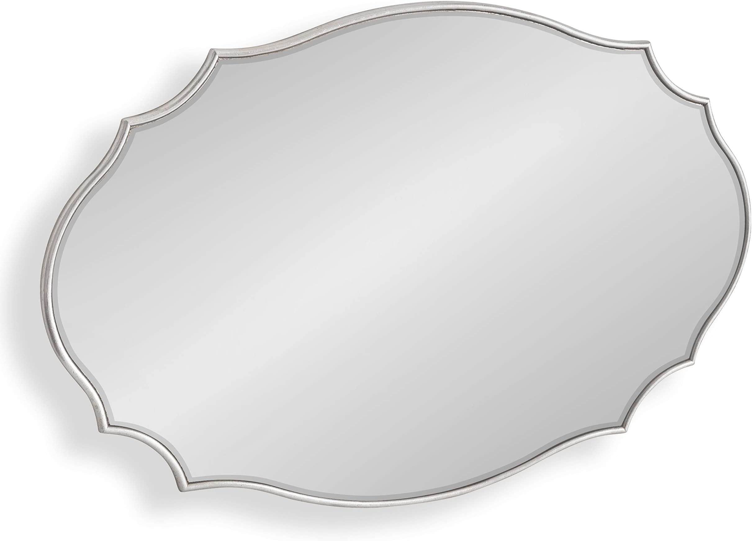 Leanna Glam Oval Mirror, 24 x 36, Silver, Modern Scalloped Mirror for Wall