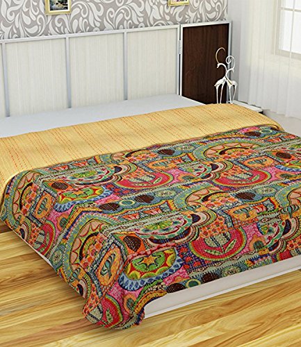 V Vedant Designs Indian Patch Work Cotton Kantha Quilt Queen Bedspreads Throw Blanket (Queen Multi Floral)