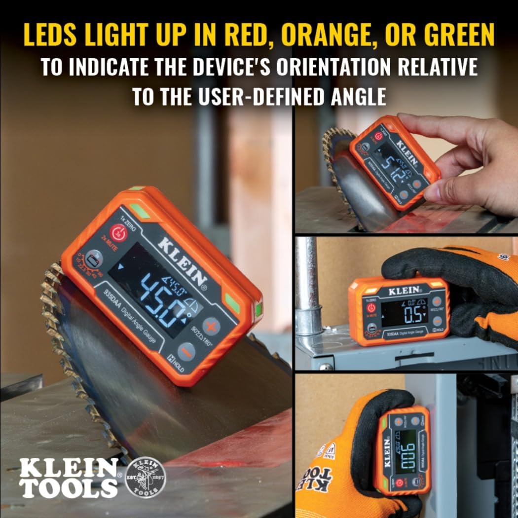 Klein Tools 80155 2-Piece Digital Electronic Level and Angle Gauge Set with LED Angle Alert, Plumber's Kit Straps, 0-90 and 0-180 Degrees