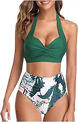 Conjunto de biquíni feminino, duas peças, frente única, cintura alta franzida