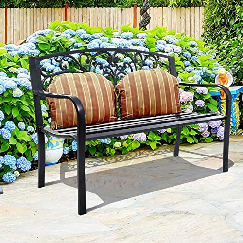 500 Lb Heavy Duty & Durable 2-3 People Comfortable Seat Patio Garden Bench Park Yard Outdoor Furniture Solid Anti-Rust Steel Frame Porch Chair Seat for Garden, Park, Deck, Porch, Backyard or Pools - Thumbnail 7