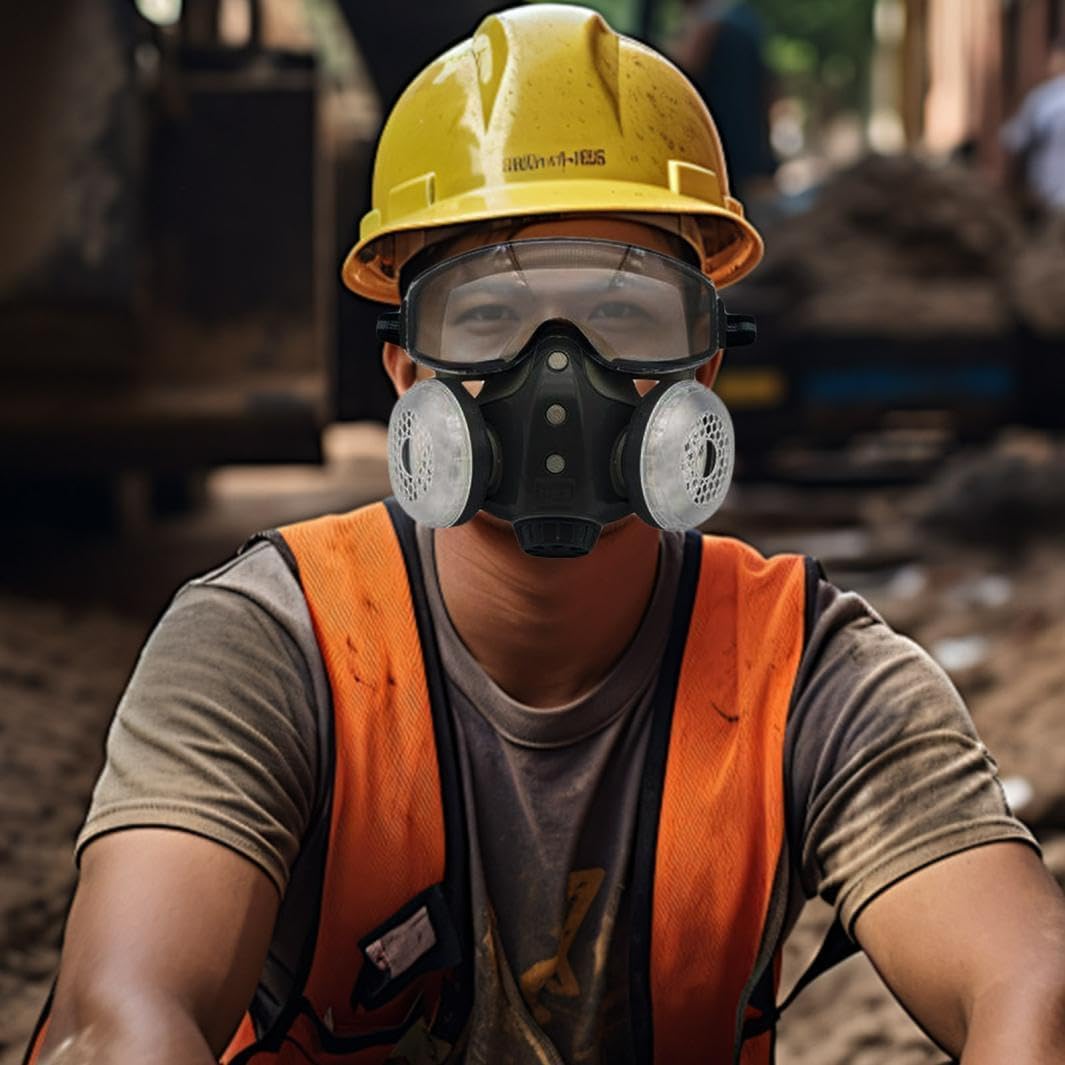 Dust-Proof Integrated Respirator Mask, Mask with Filters & Goggles, Anti Dust Mask for Spray Painting Woodworking