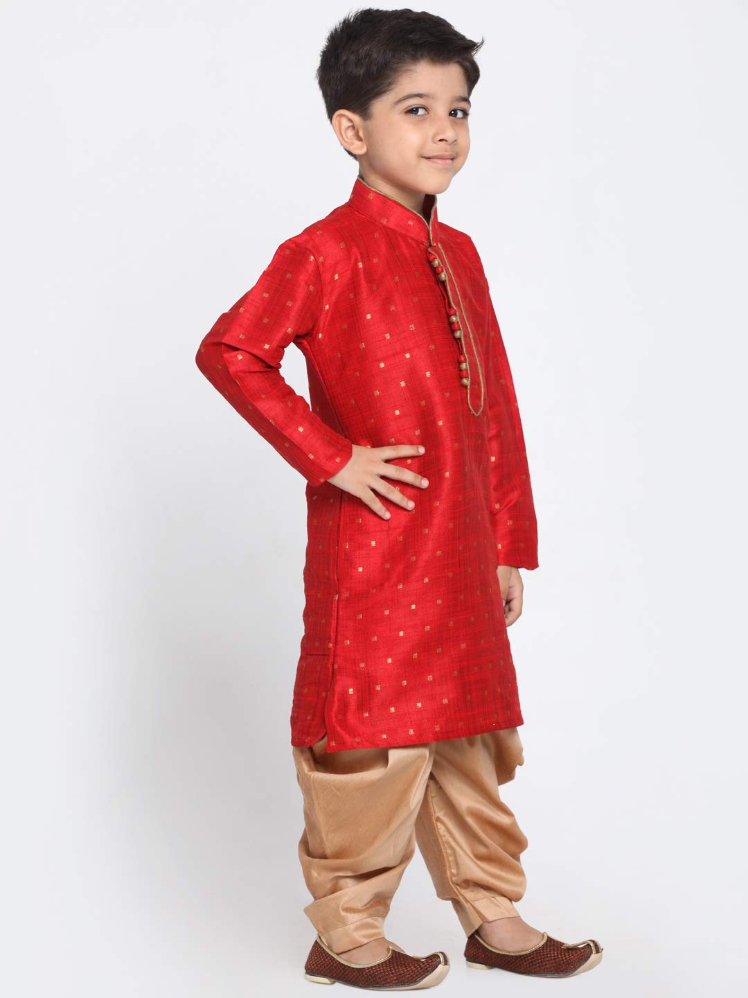 Jbn Creation Boys' Maroon And Rose Gold Silk Blend Kurta And Dhoti Pant Set (Vasbk023Mancdrg, For 12-18 Months)