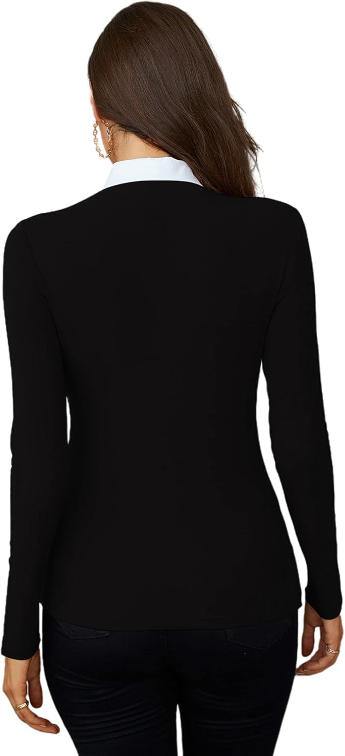 Womens Polo Shirts Fall Clothes for Women Lapel Collared V Neck Long Sleeve Tee Shirt - Image 4