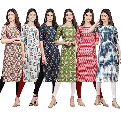 Image of Pinkmint Women's Crepe Digital Print Straight Kurta [Pack of 6] (CKE-329-353-330-333-341-343)
