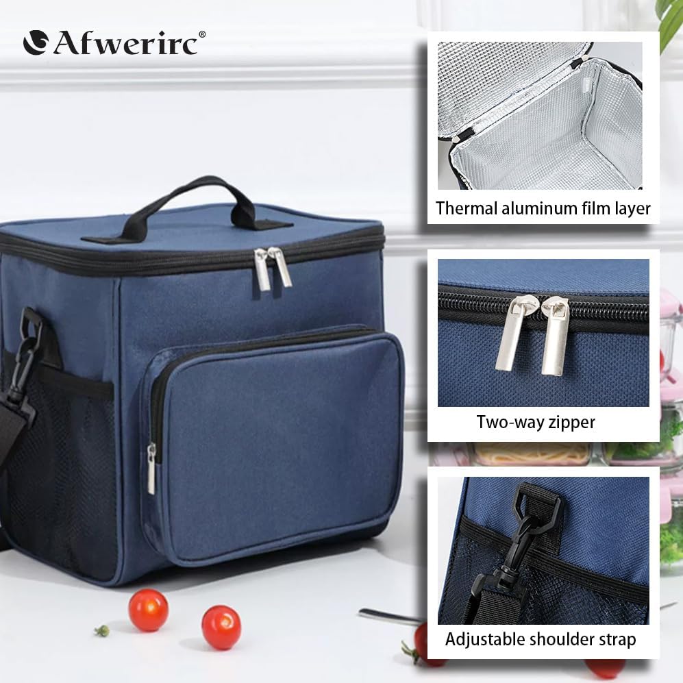 Miniatura 3 de Afwerirc Lonchera con compartimento frontal con cremallera, bolsa térmica aislada de 10.6 L para hombres y mujeres, bolsa de almuerzo a prueba de