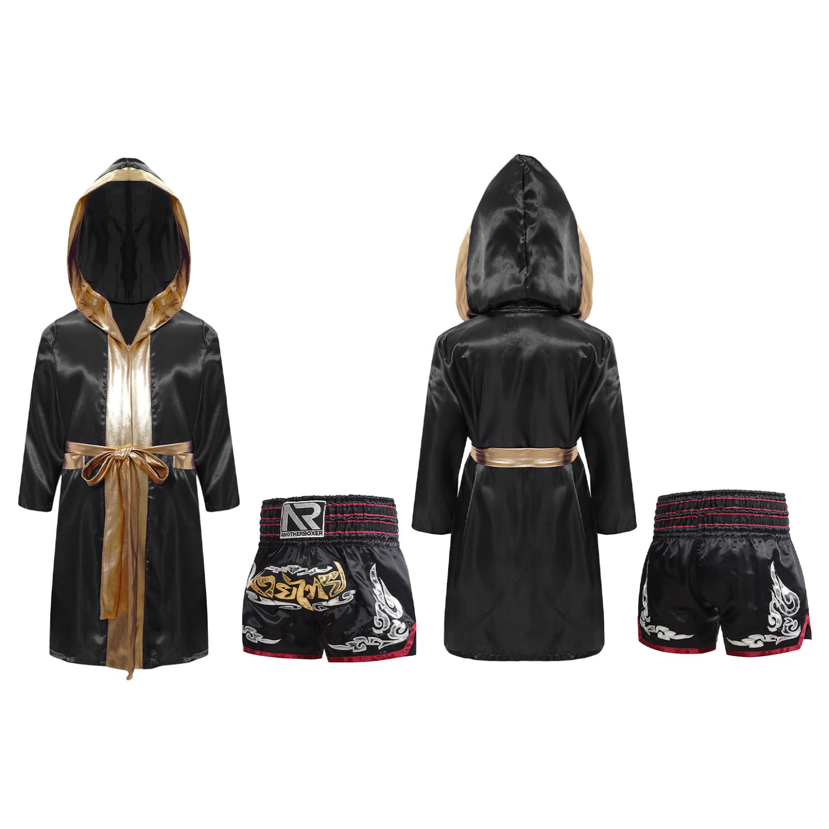 Runhomal Conjunto de pantalones cortos de boxeo para niño bata entrenamiento boxing MMA Muay Thai 9-10 Años