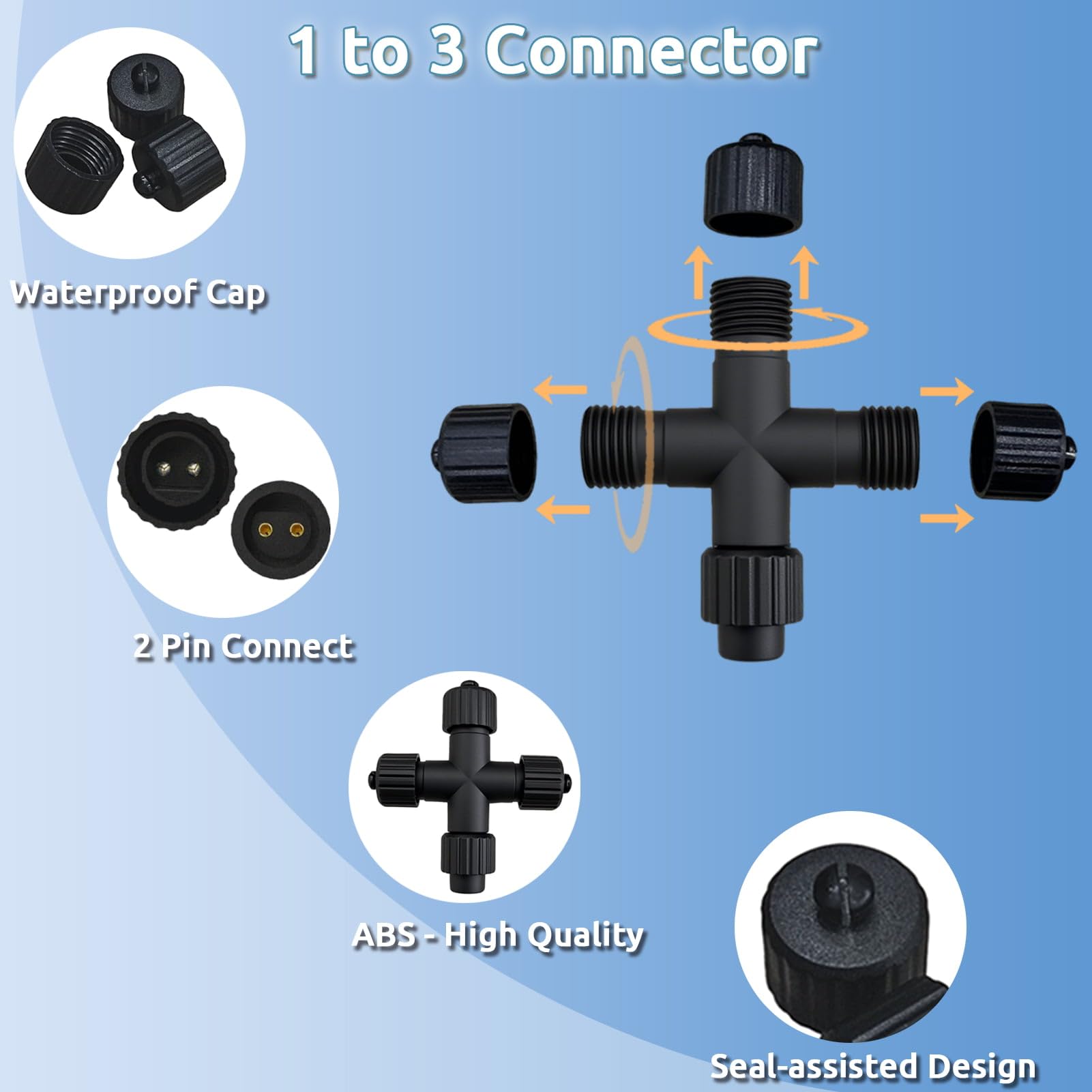 Connecteur Guirlande Extérieur 1 Vers 3 – Imperméable IP65 – Pour Décoration Noël & Jardin - 3