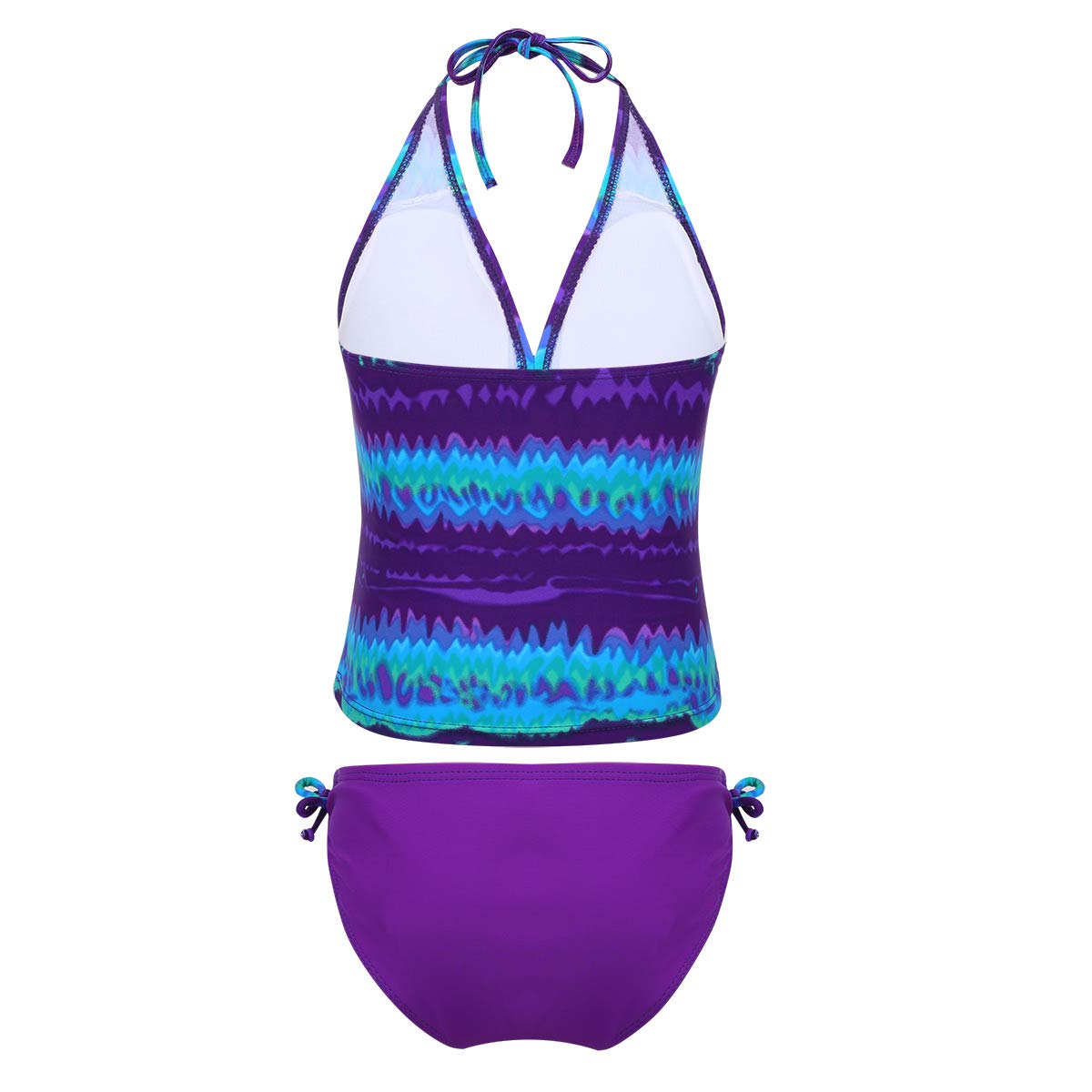 JanJean Kids Big Girls Two Piece Swimsuit Halter Tankini Set Summer Beach Bathing Suit Top with Boyshorts Purple 8