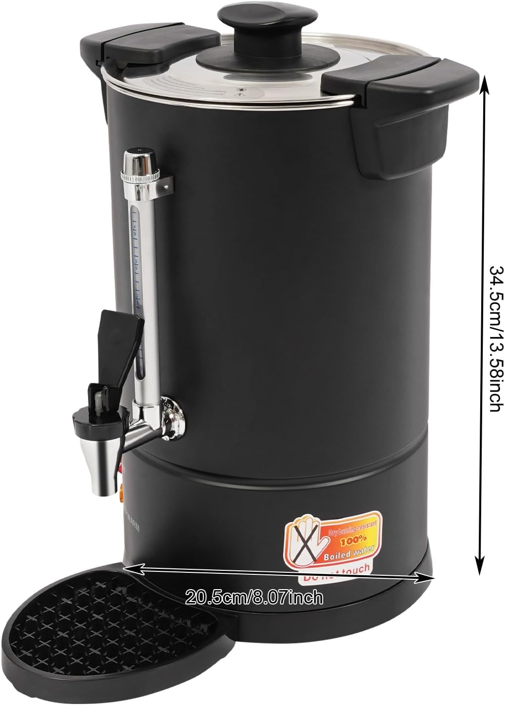 8L Black Stainless Coffee Pot, 120V 1500W Electric Urn with Removable Drip Tray, Touch Panel, 6-12h Keep-Warm, Double-Wall 304 Steel, Cool-Touch Handle, Buffet Office Catering, ETL Listed