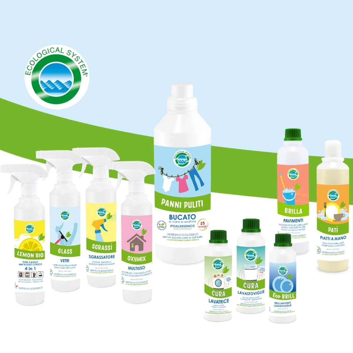 Detersivo lavatrice liquido ecologico ecological system PANNI PULITI 5L - Ipoallergenico e Senza Profumazione 125 Lavaggi