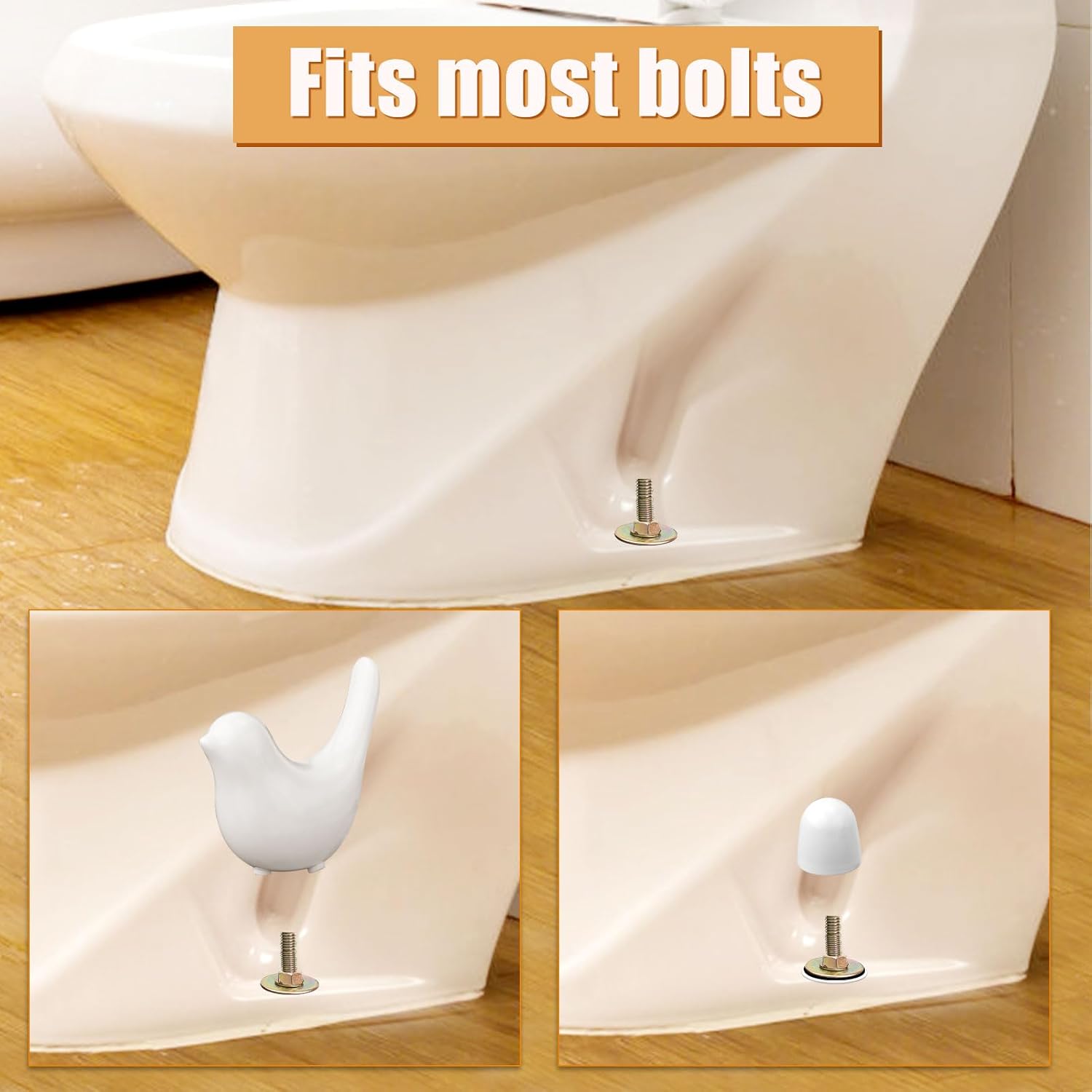 2pcs Toilet Bolt Caps, with 4 Lids And 4 Washers Bird Shape Ceramic Toilet Bolt Covers Decorative Hidden Toilet Screw Caps for Bathroom Toilet Decoration (White)
