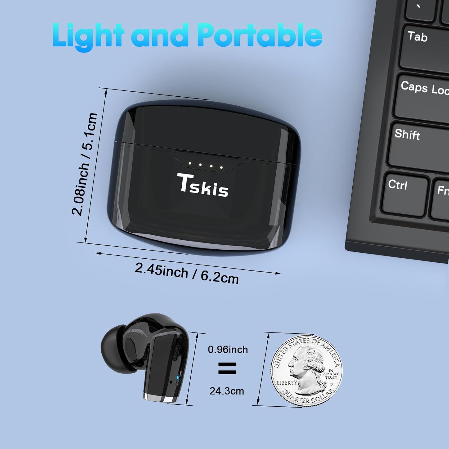 TSKIS True Wireless Earbuds Bluetooth 5.3 Built-in ENC Call Noise Cancelling Mic,48H Playtime IPX8 Waterproof Ear Buds Deep Bass Earphones in-Ear Stereo Headphones for Work,Sport (Black pro)