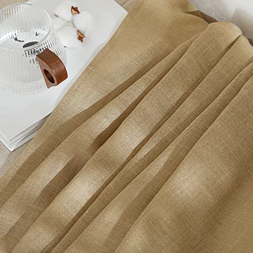 NICETOWN Linen Brown Curtains & Drapes Privacy with Light Filtering, Grommet Flax Linen Burlap Window Treatments Vertical Drapes for Bedroom/Living Room, W52 x L84, 2 Panels