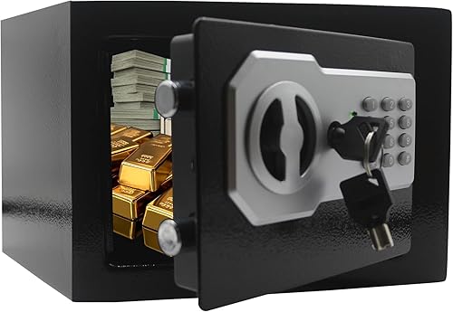 Yuanshikj Caja de seguridad con teclado electrónico con llave, depósito digital de acero para el hogar, oficina, hotel, negocios, dinero en