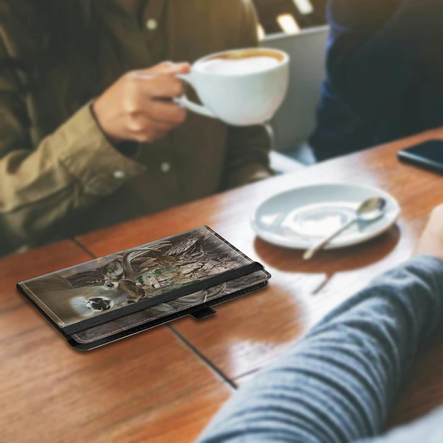 Checkbook Covers for Personal Checkbook Duplicate Checks RFID Blocking Checkbook Cover for Women Men with Elastic Strap Card Slots Pen Holder - Cute Forest Deer - Image 7