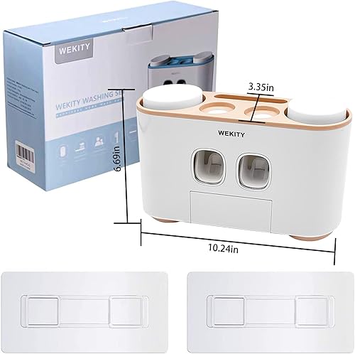 Miniatura 7 de Wekity - Soporte multifuncional para cepillo de dientes y pasta de dientes para el baño 5 ranuras para cepillo de dientes 2 dispensadores