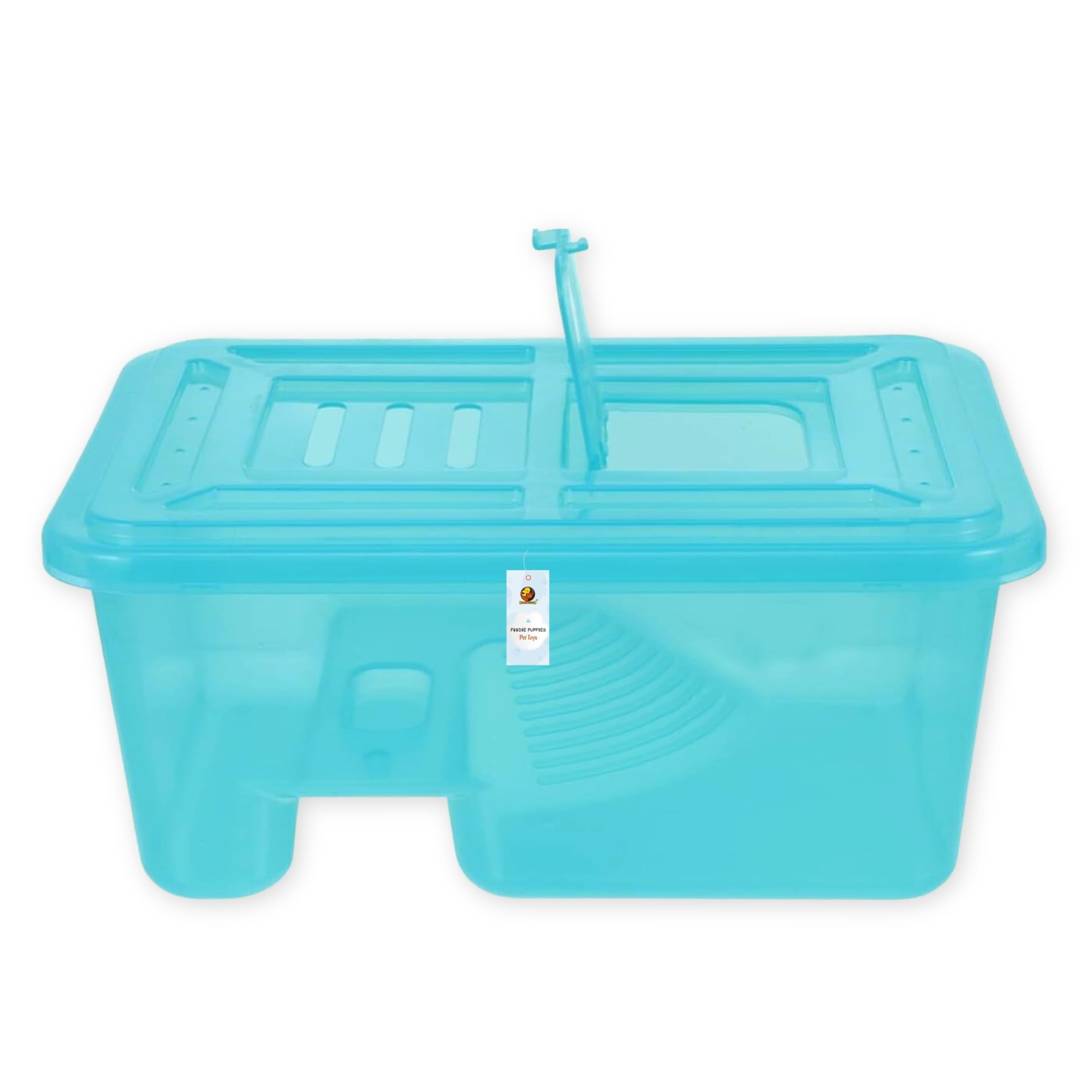 Foodie Puppies Turtle House Tank Aquarium with Cover (Turquoise, Medium - 42x30x16cm) | Reptile Habitat for Turtles, Crayfish, and Crabs - Breeding Box (Without Accessories)