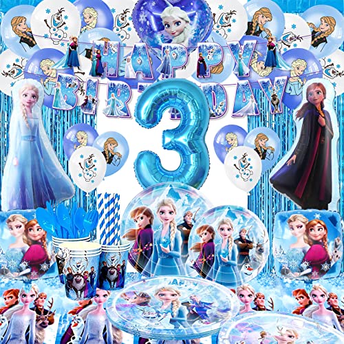 Set Décoration Anniversaire Frozen 11 Pièces Décoration Anniversaire Reine Des Neiges - Toppers Gâteau Flocons Princesses Bleu Argent