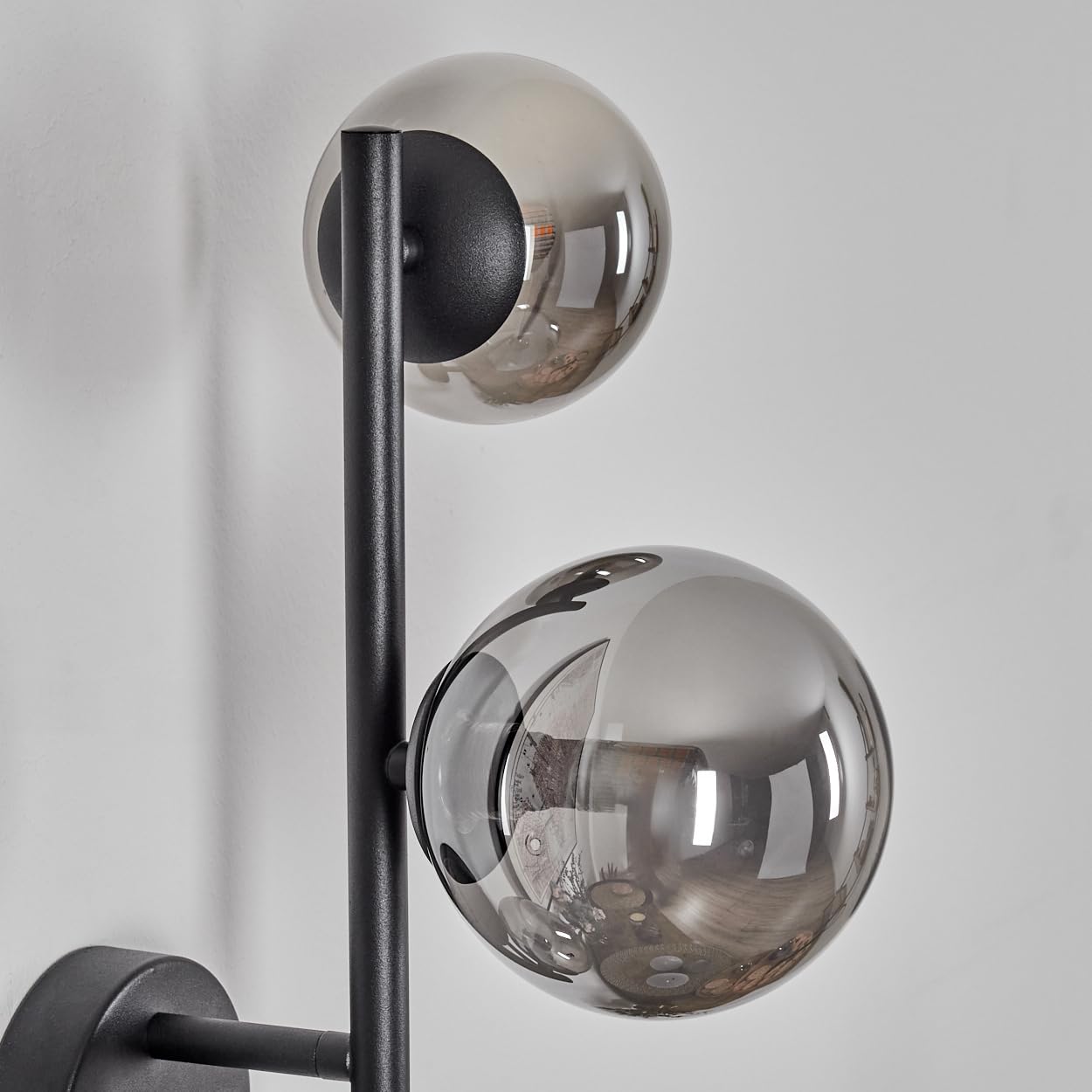 HOFSTEIN Wandleuchte Chehalis, Wandlampe aus Metall/Glas in Schwarz/Rauchfarben, moderne Leuchte im Retro/Vintage-Design (Ø Schirme 10; 12 cm), G9, Wohnzimmer, Schlafzimmer, Küche, Flur, Treppenhaus
